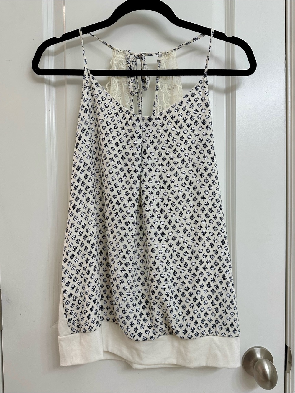 Maurices Cream & Navy Printed Lace-Back Cami